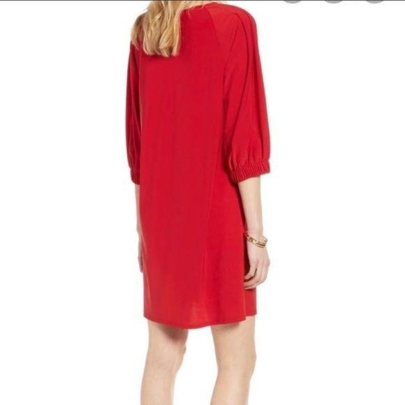 Halogen Red Flowy 3/4 Sleeve Shift Dress - Picture 3 of 11